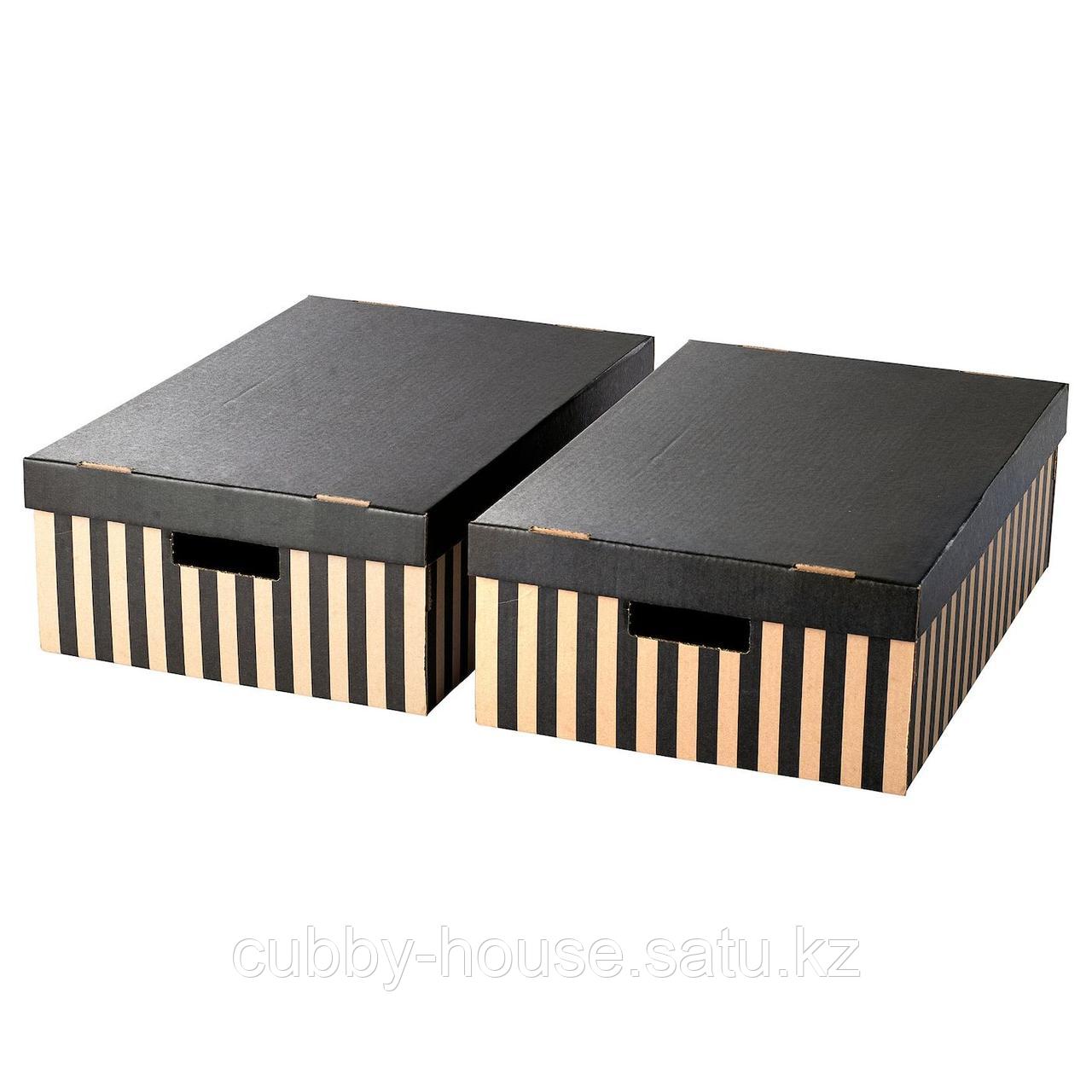 ПИНГЛА Коробка с крышкой, черный, естественный, 56x37x18 см