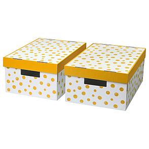 ПИНГЛА Коробка с крышкой, точечный, оранжевый, 28x37x18 см, фото 2