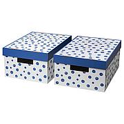 ПИНГЛА Коробка с крышкой, точечный, синий, 28x37x18 см