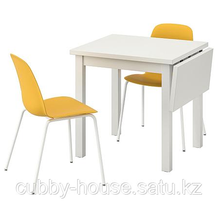 НОРДВИКЕН / ЛЕЙФ-АРНЕ Стол и 2 стула, белый, Брур-Инге темно-желтый, 74/104x74 см, фото 2