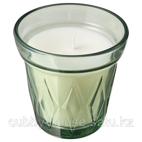 ВЭЛЬДОФТ Ароматическая свеча в стакане, светло-зеленый Утренняя роса, светло-зеленый, 8 см, фото 2