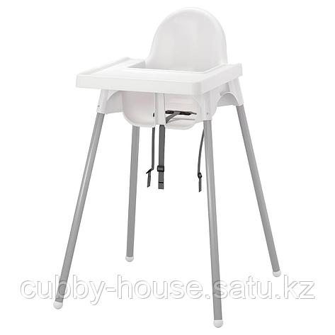 АНТИЛОП Высокий стульчик со столешн, серебристый белый, серебристый, фото 2