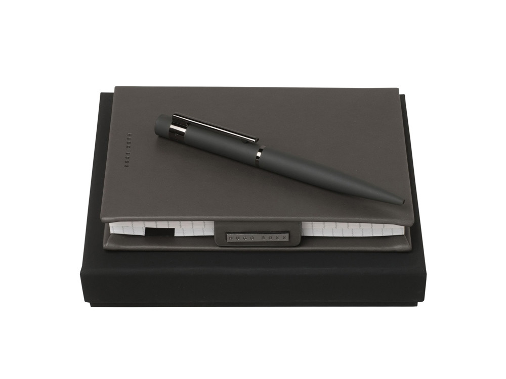 Подарочный набор: блокнот А6, ручка шариковая. Hugo Boss, темно-серый - фото 1 - id-p79083525