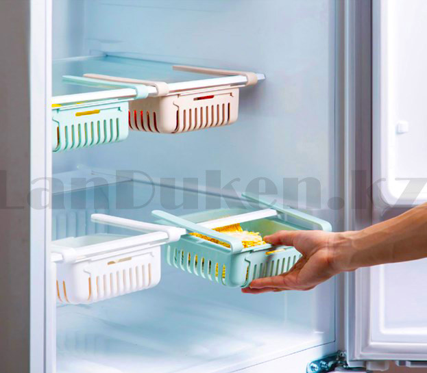 Полка контейнер раздвижная, полочка подвесная для холодильника и дома, органайзер (голубого цвета)