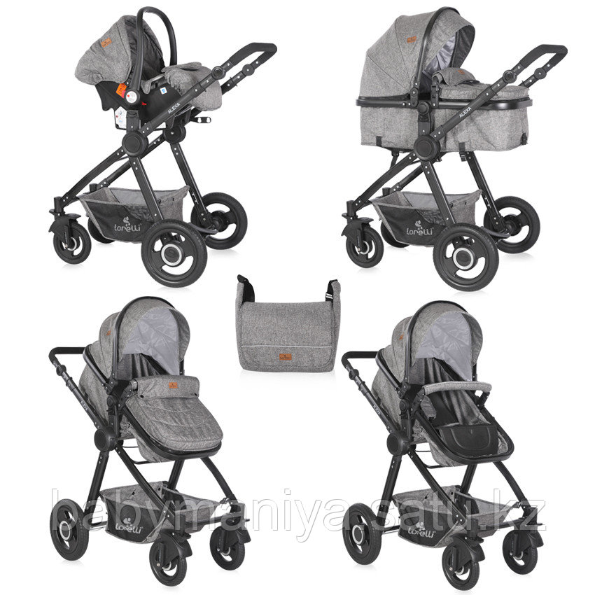 Коляска 3 в 1 Lorelli Alexa SET + Сумка для мамы Серый / Dark Grey 1900