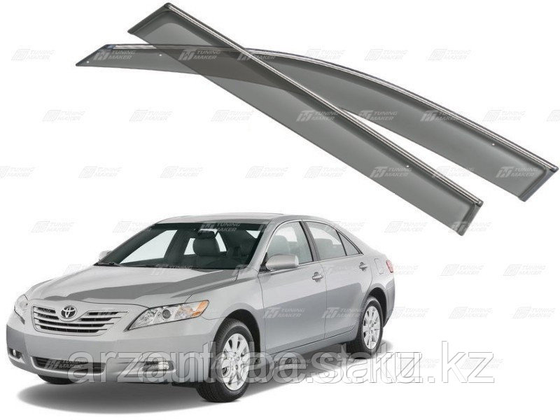 Дефлекторы боковых окон TOYOTA CAMRY 40 45 (2006-2011) "Well- Viso" с нержавеющим молдингом ORIGINAL Ветровики