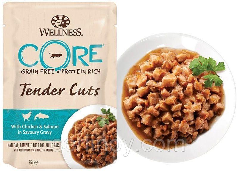 Влажный беззерновой корм для кошек Wellness Core Tender Cuts курица с лососем