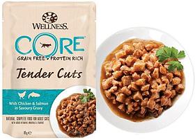 Влажный беззерновой корм для кошек Wellness Core Tender Cuts курица с лососем