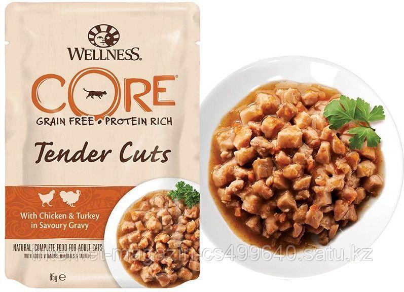 Влажный беззерновой корм для кошек Wellness Core Tender Cuts курица с индейкой