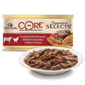 Влажный беззерновой корм для кошек Wellness Core Signature Selects кусочки говядины с курицей в соусе