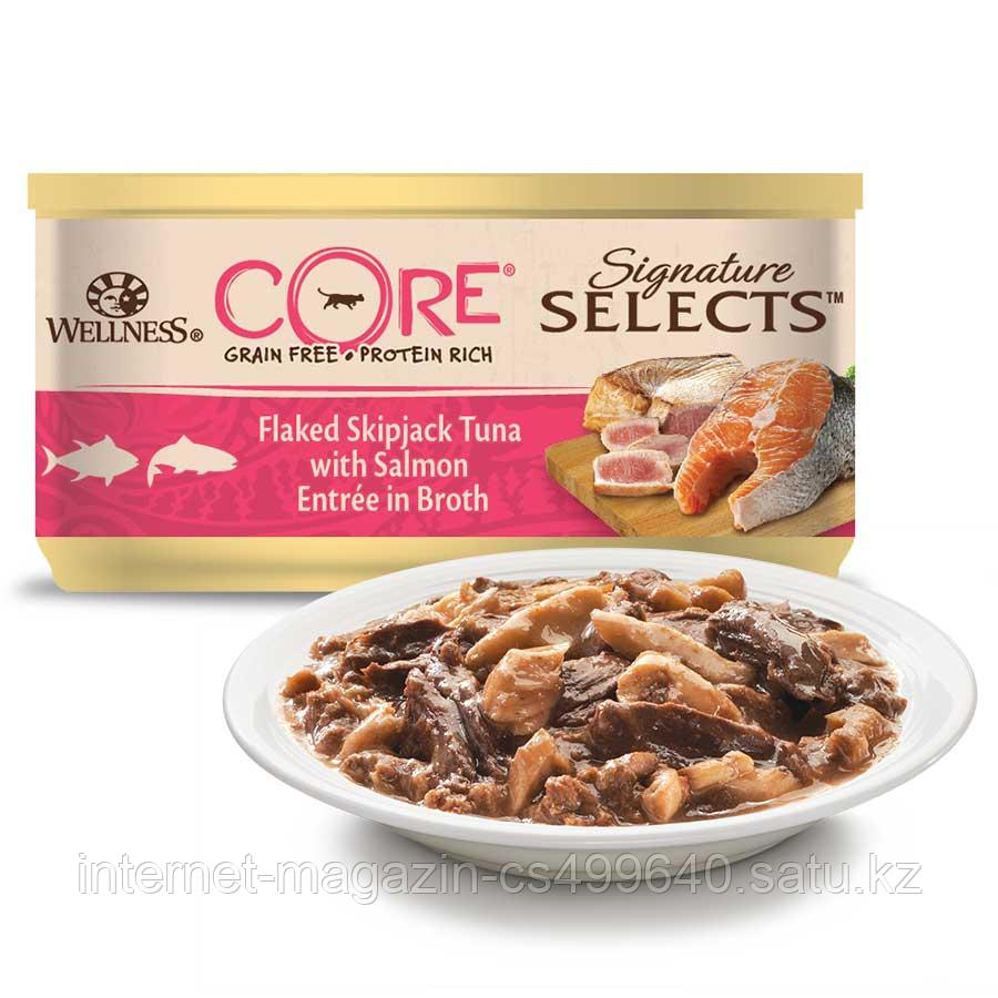 Влажный беззерновой корм для кошек Wellness Core Signature Selects кусочки тунца с лососем в бульоне
