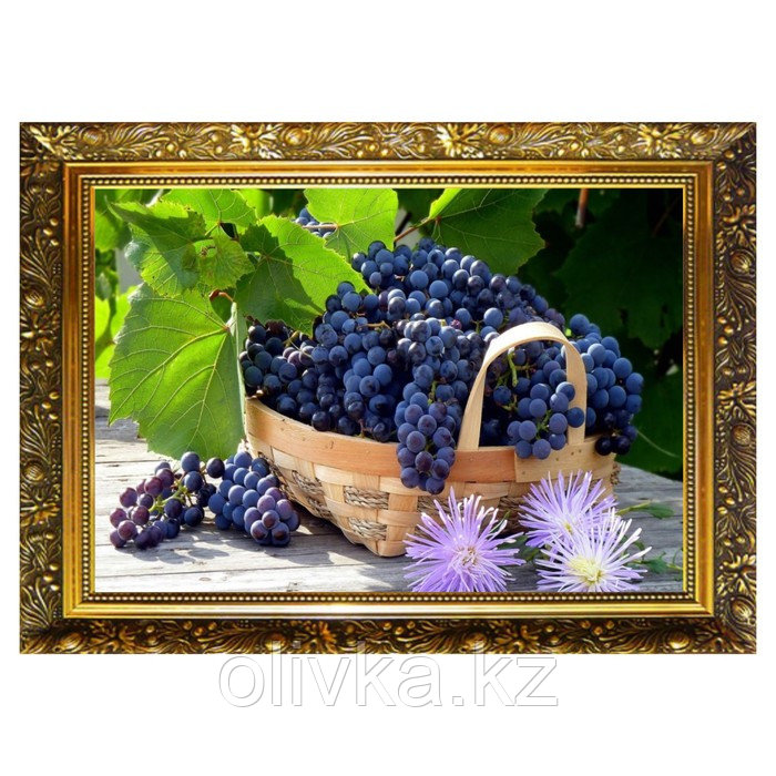 Алмазная мозаика "Корзинка винограда" 29,5×20,5 см, 25 цветов