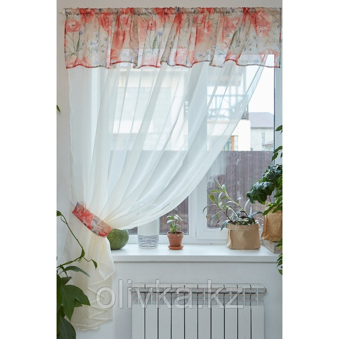 Тюль с подхватом и ламбрекеном "Маки" 250х200см, 100% п/э, вуаль