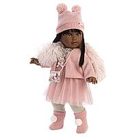 Кукла Llorens Мартина 40 см., мулатка в розовом пальто и шапочке, фото 1