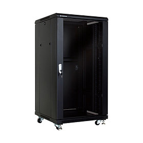Шкаф напольный 22U, 600*600*1200, цвет чёрный, передняя дверь стеклянная (тонированная) LinkBasic