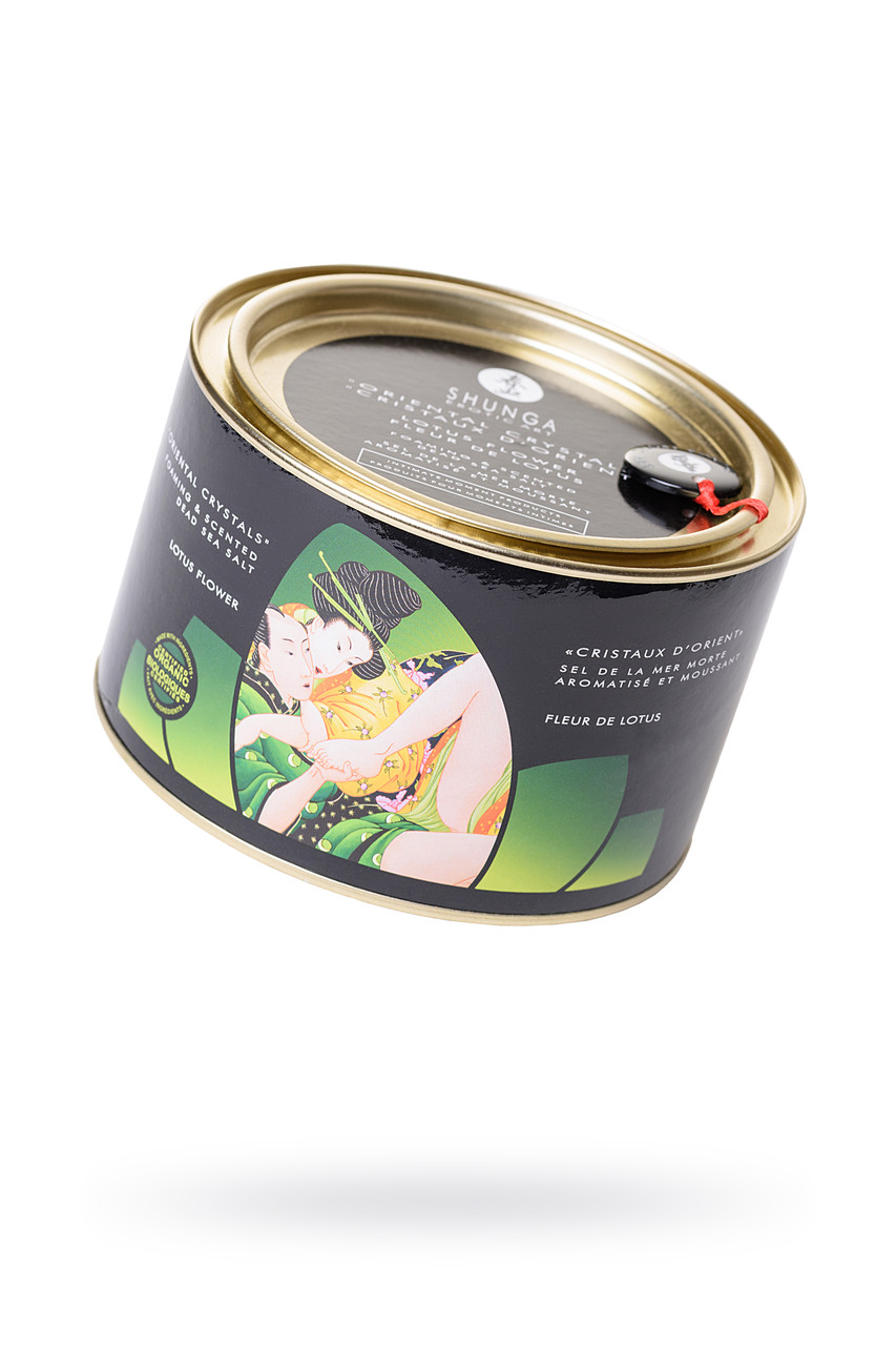Соль Мёртвого моря для ванны Shunga Oriental Crystals «Цветок лотоса» с лечебным эффектом, в комплекте свеча+ракушка, 600 г