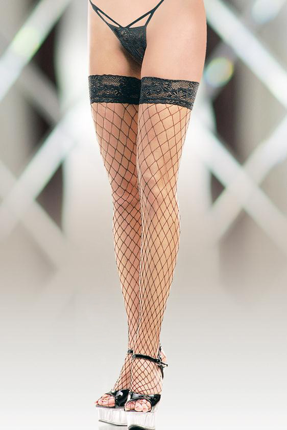 Чулки в крупную сетку (с силик. полосками) SoftLine Collection, черный, L