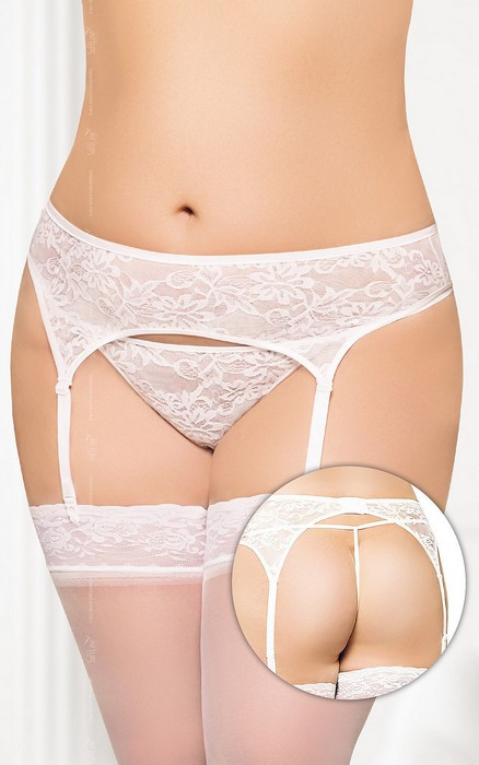Пояс для чулок и стринги кружевные SoftLine Collection, белый, XL