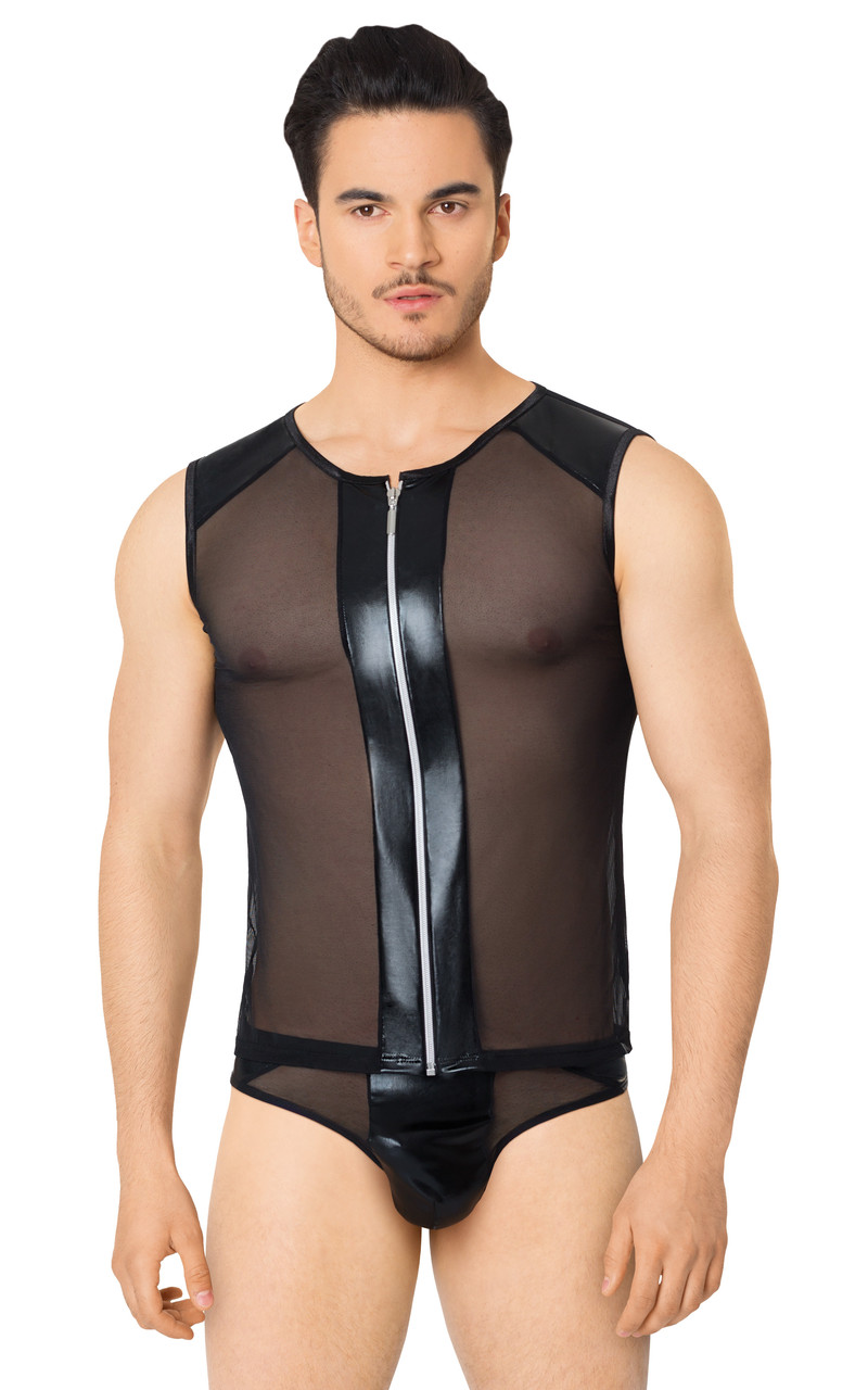 Костюм-сетка на замочке мужской SoftLine Collection (майка, трусы), чёрный, XL