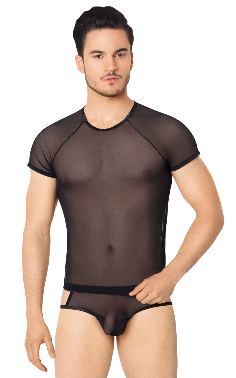 Костюм-сетка с вырезами по бокам мужской SoftLine Collection (майка, шорты), чёрный, XL