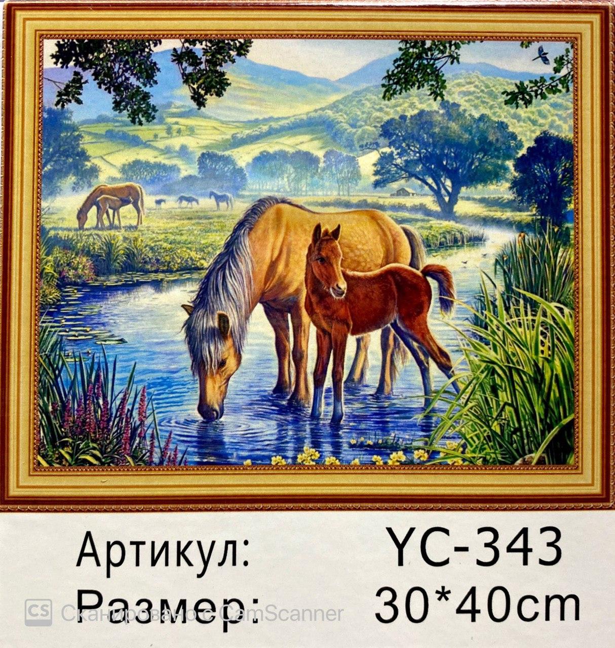 Алмазная мозаика на подрамнике круглые стразы  5D "Лошади на водопое" 40х30