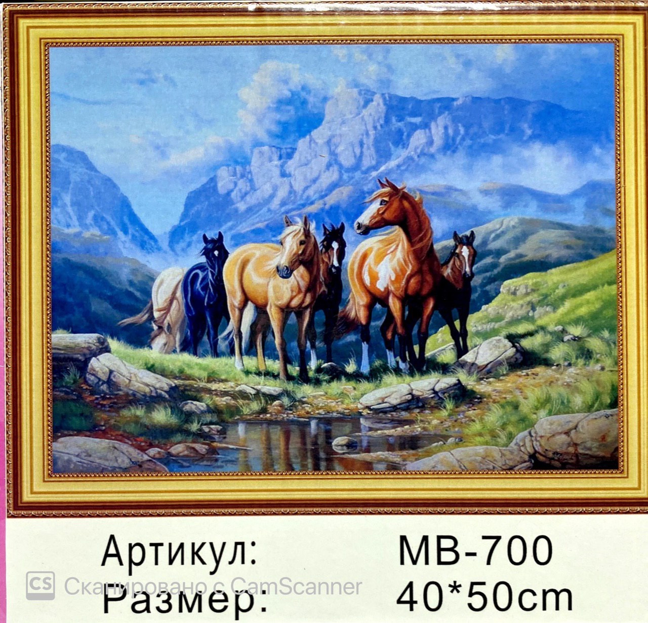 Алмазная мозаика на подрамнике круглые стразы 5D "Табун лошадей" 50х40