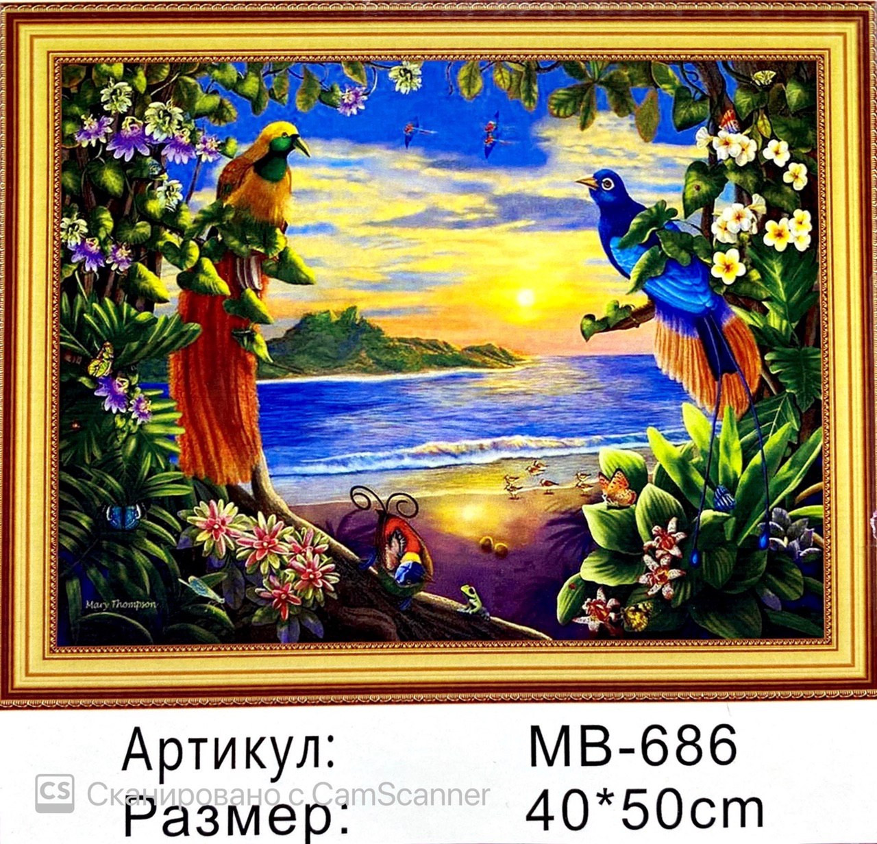 Алмазная мозаика на подрамнике круглые стразы 5D "Птички" 50х40