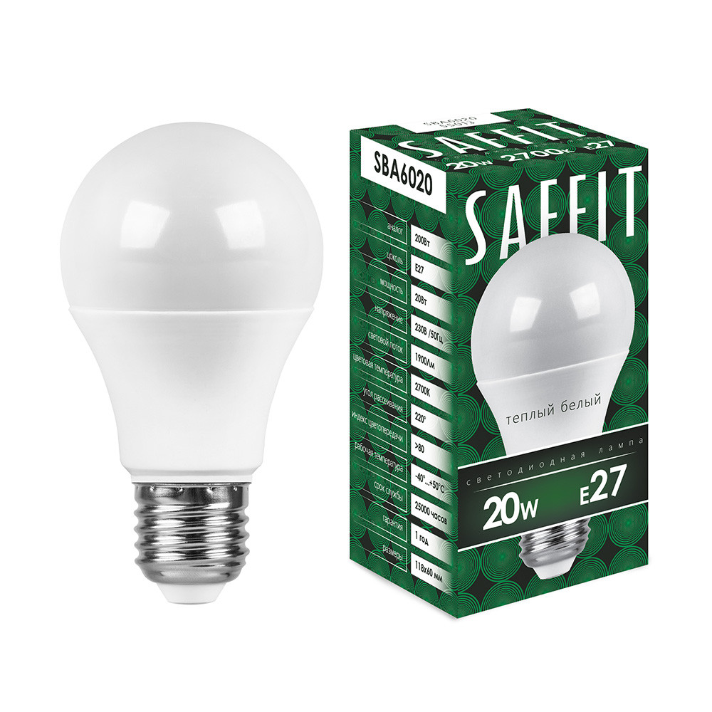 Лампа светодиодная, (20W) 230V Е27 4000К, SBA6020