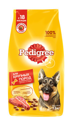 Корм Pedigree сухой корм для взрослых собак крупных пород с говядиной, 13 кг - фото 1 - id-p79268334