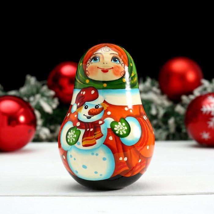 Неваляшка «Девочка со снеговиком», 11х6 см, ручная роспись