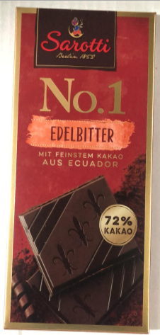 Шоколадная плитка Sarotti Edelbitter, Содержание какао 72%, 100 гр