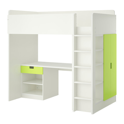 Кровать-чердак СТУВА 1ящик/2 дверцы белый/зеленый ИКЕА, IKEA 