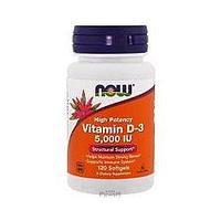 Now Foods, Высокоактивный витамин D-3, 5000 МЕ, 120 мягких таблеток