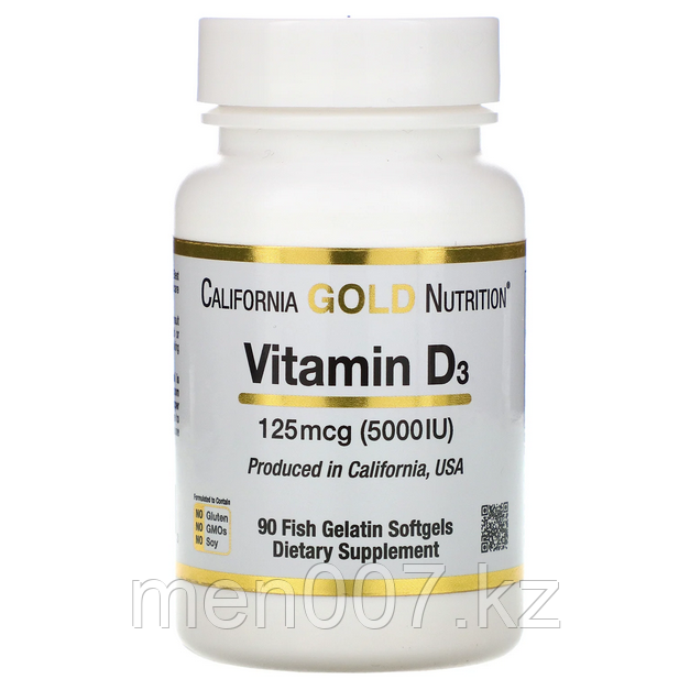 БАД Витамин D3, 5000 МЕ (90 рыбно-желатиновых капсул) California Gold Nutrition