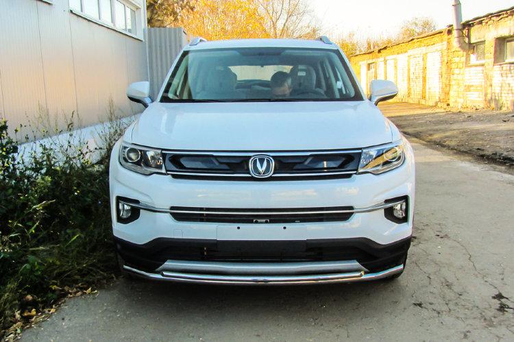 Защита переднего бампера d42+d32 двойная Changan CS35Plus (2019)