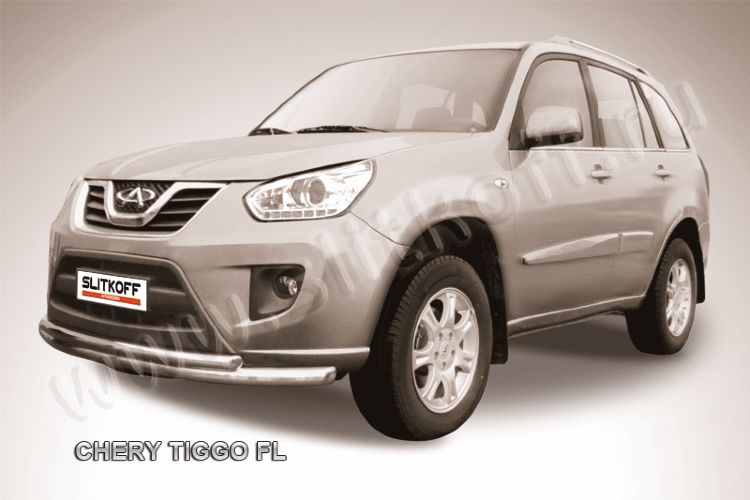 Защита переднего бампера d57+d42 двойная Chery Tiggo FL (2013)