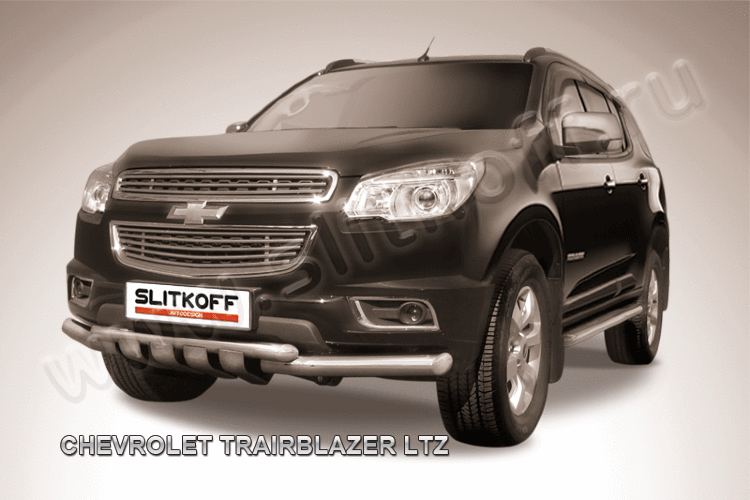 Защита переднего бампера d76+d57 двойная с профильной ЗК Chevrolet Trailblazer (2012)
