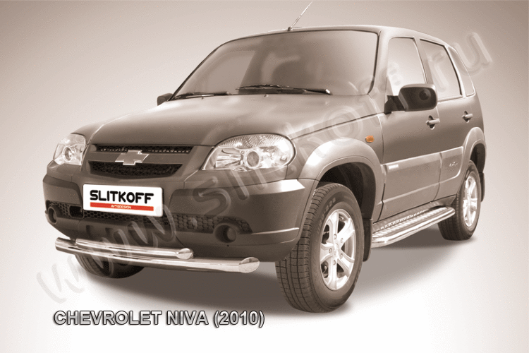 Защита переднего бампера d76+d57 двойная Chevrolet Niva (2010)