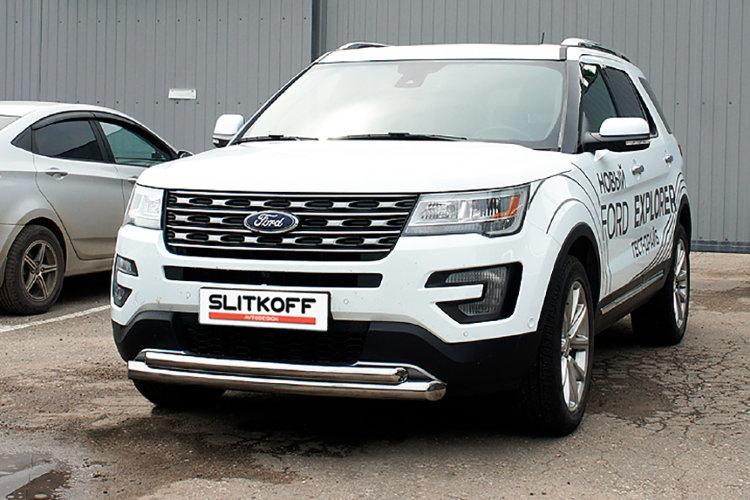 Защита переднего бампера d76+d57 двойная Ford Explorer (2018)