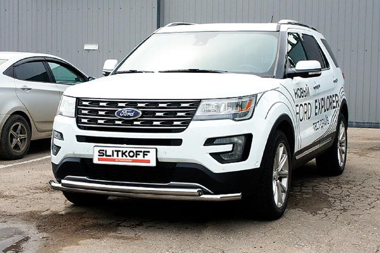 Защита переднего бампера d57+d57 двойная Ford Explorer (2015)