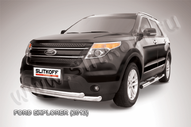 Защита переднего бампера d76+d57 двойная Ford Explorer (2012)