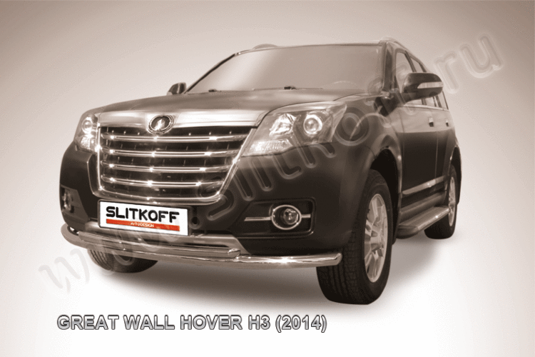 Защита переднего бампера d57+d42 двойная Great Wall Hover H3 (2014)