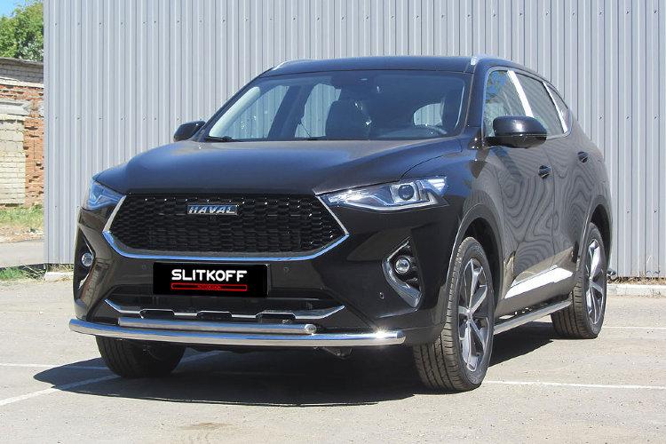 Защита переднего бампера d57+d42 двойная Haval F7 / Haval F7x