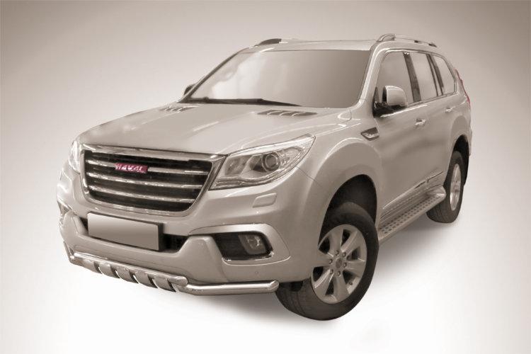 Защита переднего бампера d57+d57 двойная с профильной ЗК Haval H9 (2017)