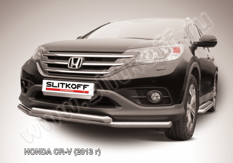 Защита переднего бампера d57+d42 двойная Honda CR-V (2012) 2L