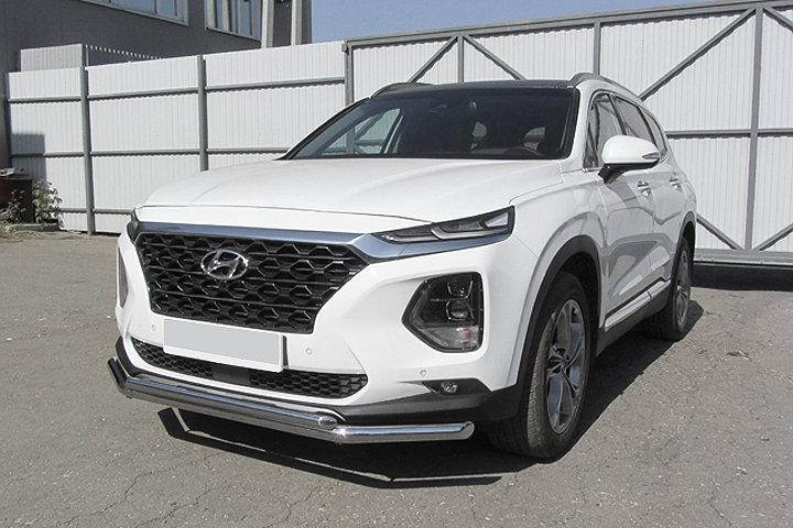 Защита переднего бампера d57+d42 двойная Hyundai SANTA-FE (2018)