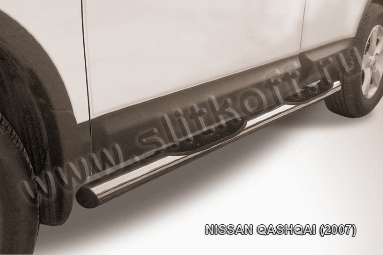 Защита порогов d76 с проступями Nissan QASHQAI (2007)