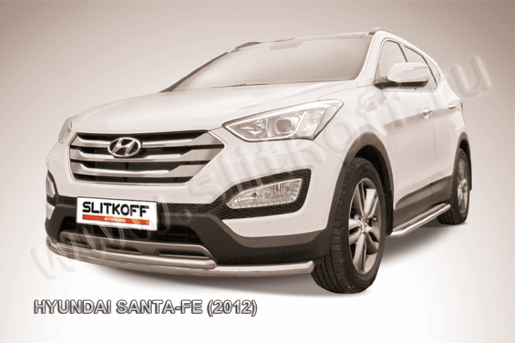 Защита переднего бампера d57+d42 двойная Hyundai Santa Fe (2012)