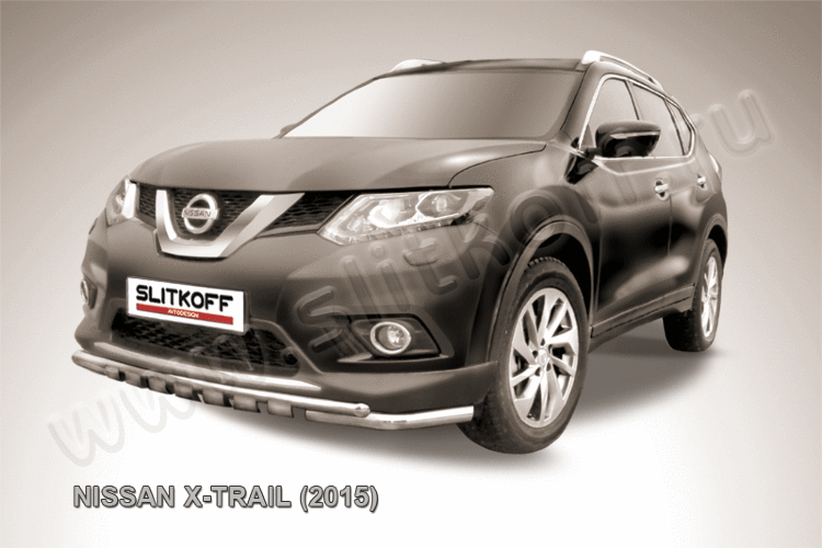 Защита переднего бампера d57+d42 двойная с декоративными элементами Nissan X-TRAIL (2015)