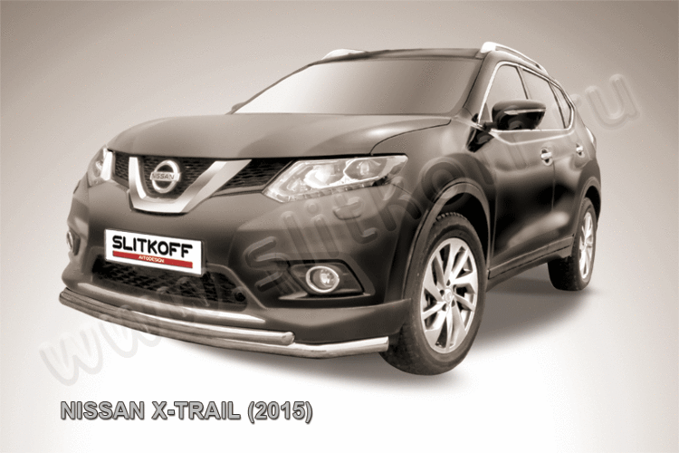 Защита переднего бампера d57+d42 двойная Nissan X-TRAIL (2015)